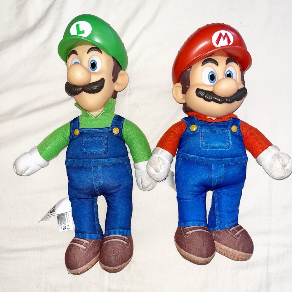 Nintendo The Super Mario Bros. Movie Mario and Luigi Poseable Plush 14"